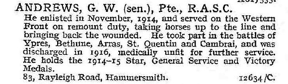 Andrews G W Pte Army Service Corps