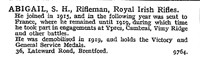 Abigail S H Rfn Royal Irish Rifles 36 Lateward Road, Brentford, London.