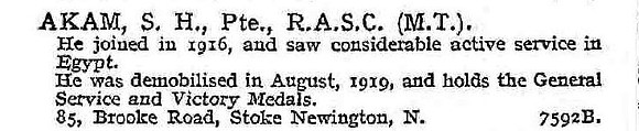 Akam S H Pte Army Service Corps