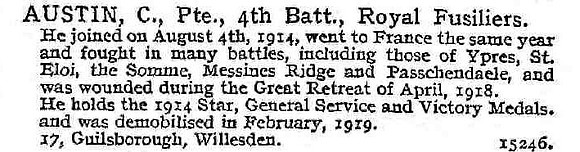 Austin C Pte 4th Royal Fusiliers