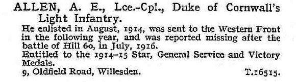 Allen A E L/Cpl Duke Of Cornwalls Light Infantry