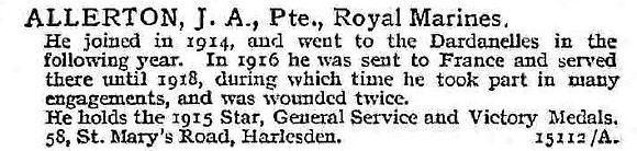 Allerton J A Pte Royal Marines
