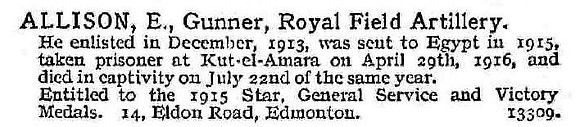 Allison E Gnr Royal Field Artillery