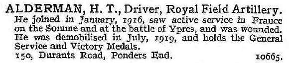 Alderman H T Dvr Royal Field Artillery