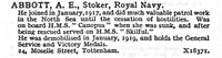 Abbott A E Stoker HMS Skilful Royal Navy 24 Moselle Street Tottenham London