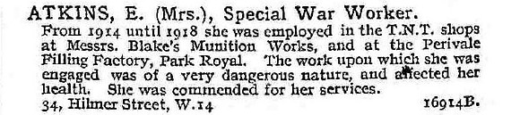 Atkins E Mrs Munitions Worker