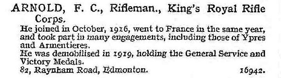 Arnold F C Rfn Kings Royal Rifle Corps