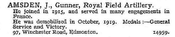 Amsden J Gnr Royal Field Artillery
