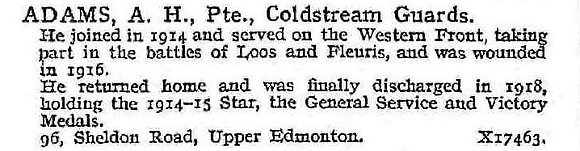 Adams A H Pte Coldstream Guards