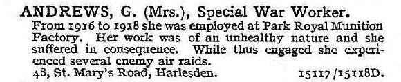 Andrews G Mrs Munitions Worker