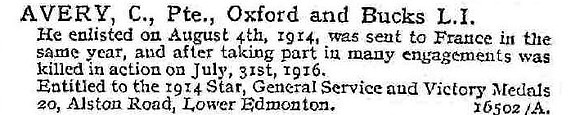 Avery C Pte Oxford And Bucks Light Infantry
