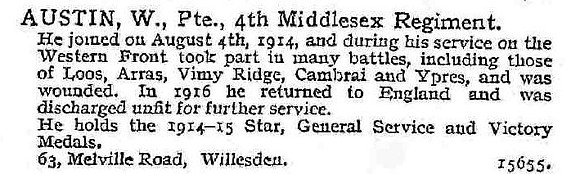 Austin W Pte 4th Middlesex Regiment