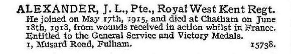 Alexander J L Pte Royal West Kent Regiment