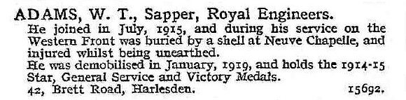 Adams W T Sapper Royal Engineers