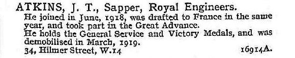 Atkins J T Sapper Royal Engineers