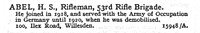 Abel H S Rfn 53rd Rifle Brigade 100, Ilex Road, Willesden, London.