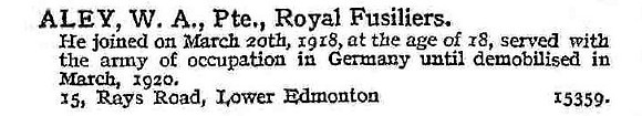 Aley W A Royal Fusiliers
