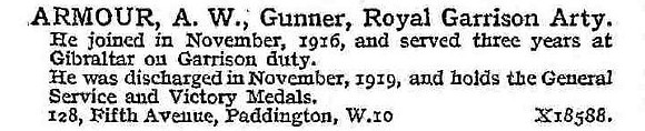 Armour A W Gnr Royal Garrison Artillery