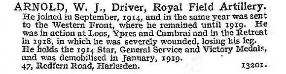 Arnold W J Dvr Royal Field Artillery