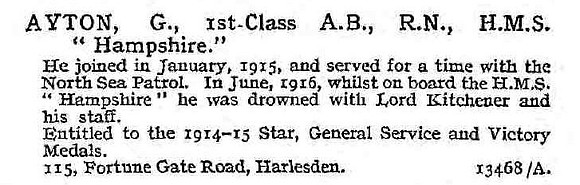 Ayton G 1st Class AB HMS Hampshire Royal Navy