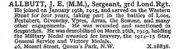 Allbutt J E MM Sergt 3rd London Regiment