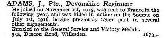 Adams J Pte Devonshire Regiment