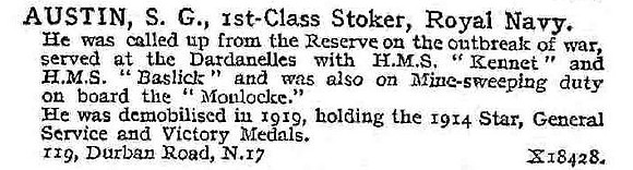 Austin S G 1st Class Stoker Royal Navy