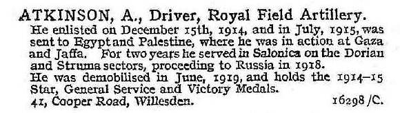 Atkinson A Dvr Royal Field Artillery