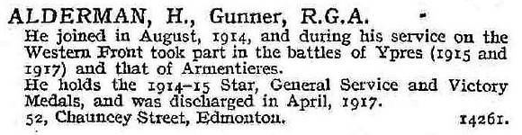 Alderman H Gnr Royal Garrison Artillery