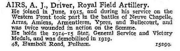 Airs A J Dvr Royal Field Artillery