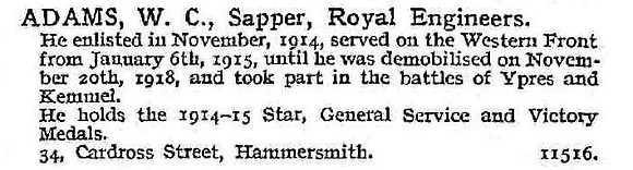 Adams W C Sapper Royal Engineers