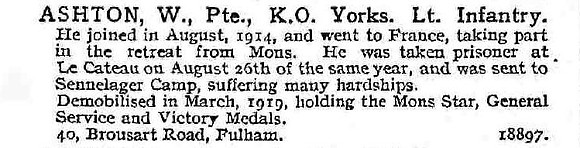 Ashton W Pte Kings Own Yorkshire Light Infantry