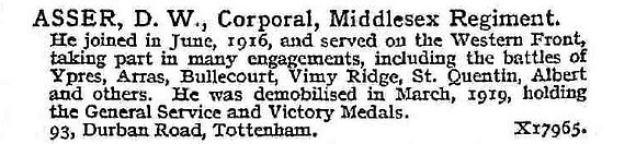 Asser D W Cpl Middlesex Regiment
