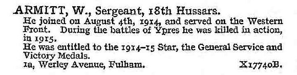 Armitt W Sergt 18th Hussars