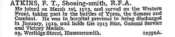 Atkins F T Shoeing Smith Royal Field Artillery