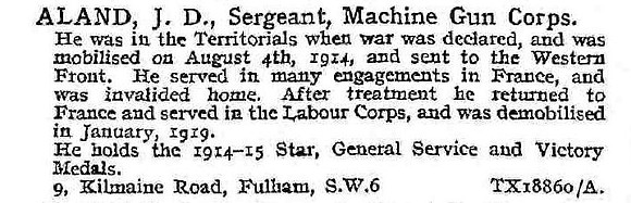 Aland J D Sergt Machine Gun Corps
