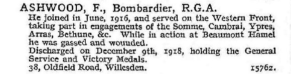 Ashwood F Bmdr Royal Garrison Artillery