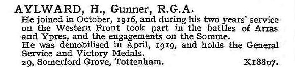 Aylward H Gnr Royal Garrison Artillery