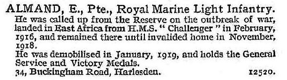 Almand E Pte HMS Challenger Royal Marine Light Infantry
