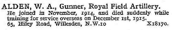 Alden W A Gnr Royal Field Artillery
