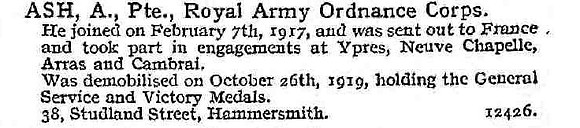 Ash A Pte Royal Army Ordnance Corps