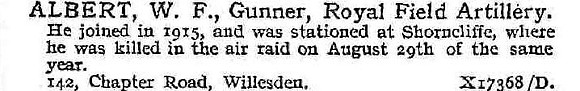 Albert W F Gnr Royal Field Artillery