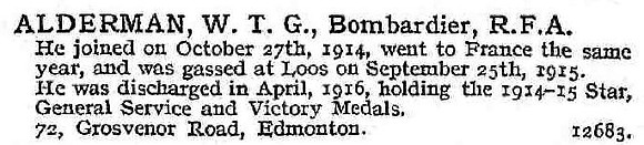 Alderman W T G Bmdr Royal Field Artillery