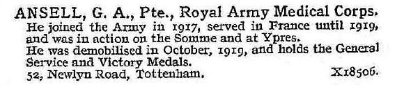 Ansell G A Pte Royal Army Medical Corps
