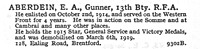 Aberdein E A Gnr Royal Field Artillery 128, Ealing Road, Brentford, London.