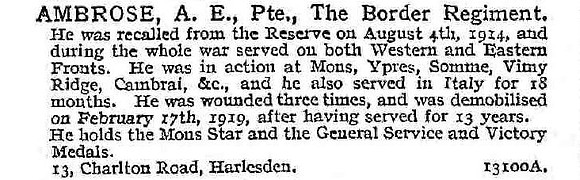 Ambrose A E Pte Border Regiment