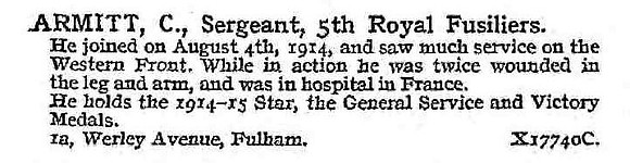 Armitt C Sergt 5th Royal Fusiliers
