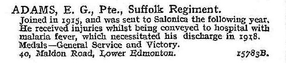 Adams E G Pte Suffolk Regiment