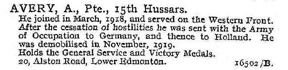 Avery A Pte 15th Hussars