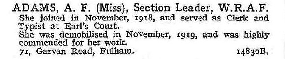 Adams A F Miss Section Leader Womens Royal Air Force